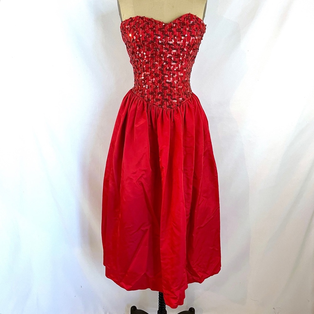 Vintage 80s Gunne Sax Dress Red Midi Formal Gown XS
